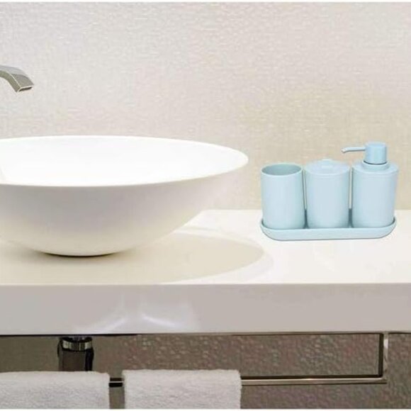 iDesign 3-Piece Bathroom Accessory Set, Soft Aqua - Picture 2 of 8